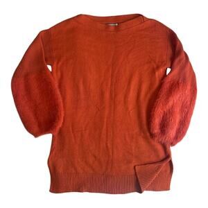 Anthropologie Colma Orange Boat Neck Faux Fur Sleeve Tunic Pullover Sweater - XS